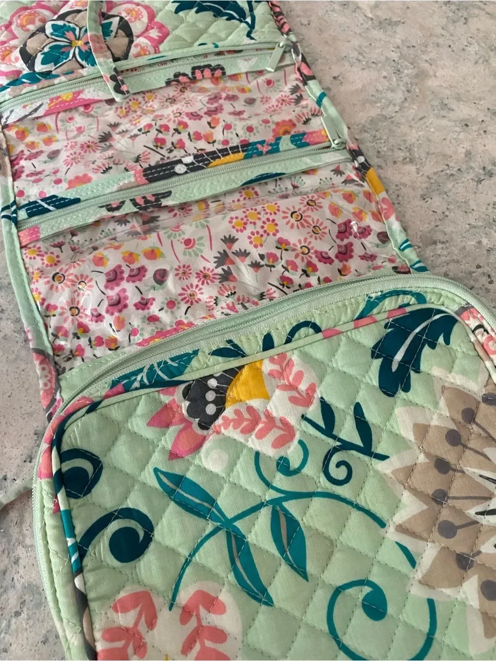 Vera Bradley Mint Floral Quilted makeup accessories with Pink & Teal Accents